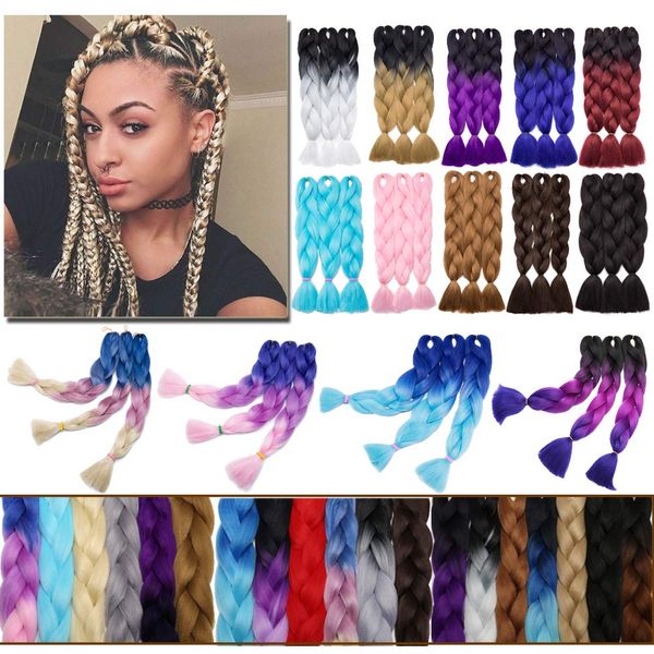 

women 24inch jumbo braids hair synthetic afro crochet twist braiding bulk hair style 100g/bundle fiber hair extensions (3 bundles/lot, Black