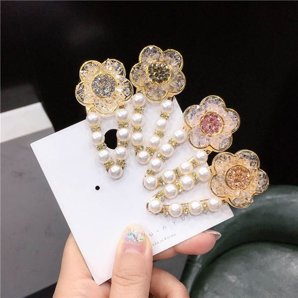 Sweet Pearl Girls Hair Clips Crystal Flower Designer Hair Clips