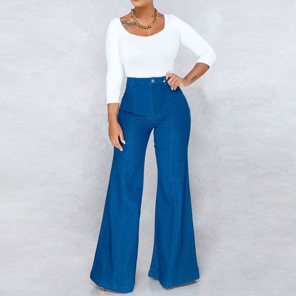 

2020 women's jeans casual self-fitting and flexible hip-lifting jeans waist super long trousers blue women