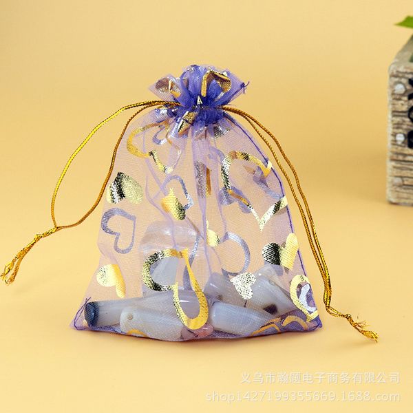 

100pcs heart printing organza bags golden strings packaging colorful choose jewelry storage 7*9cm/10*12cm/11*16cm/13*18cm 4 size, Pink;blue