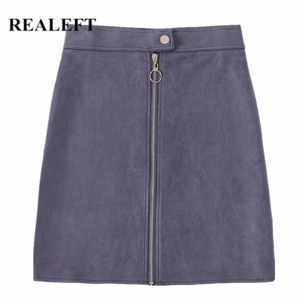 

realeft 2019 autumn new arrival women suede elegant pencil mini skirts high waist empire harajuku sheath wrap skirts womens, Black