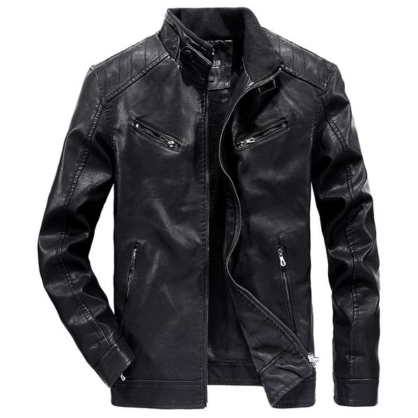 

2019 new style men's leather coat winter slim fit korean-style stand collar plus velvet leather jacket coat men's wear youth jac, Black