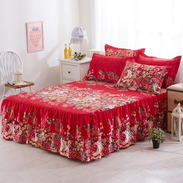 

High Quality New Sanding Bedspread Queen Bed Skirt Thickened Fitted Sheet Single Double Bed Dust Ruffle Wholesale
