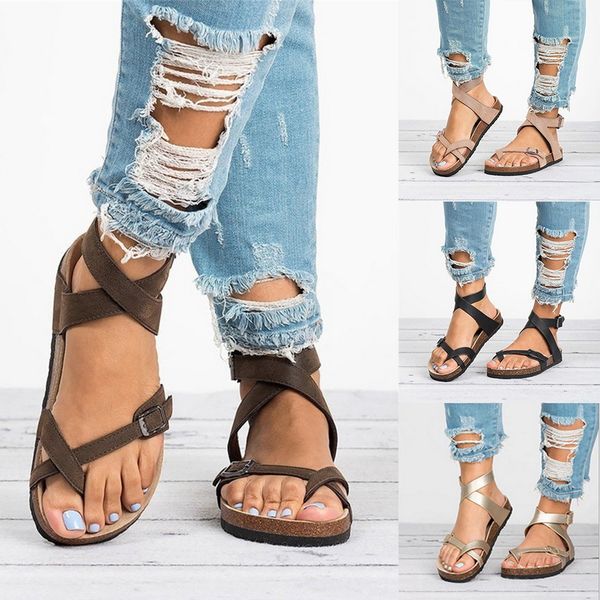 

summer ladies fashion belt button roman large sandals, Black