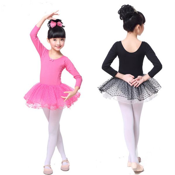 

girls ballerina ballet dress gymnastics leotards dance tutu for kid professional dance costume dancing clothes dots dancer wear, Black;red