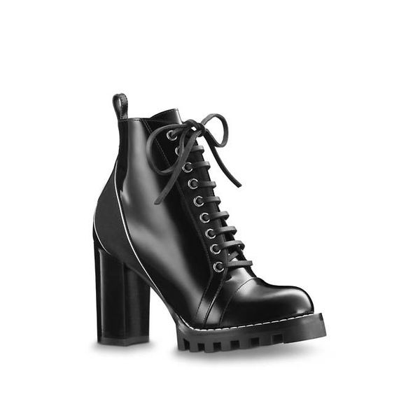 

designer shoes womens star trail leather ankle boots fashion high chunky heels black leather heart laces rubber outsole luxury martin boots