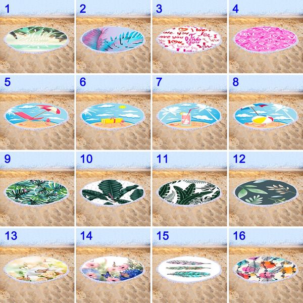 

quick-dry round colorful floral print beach towel with tassel hfing blanket