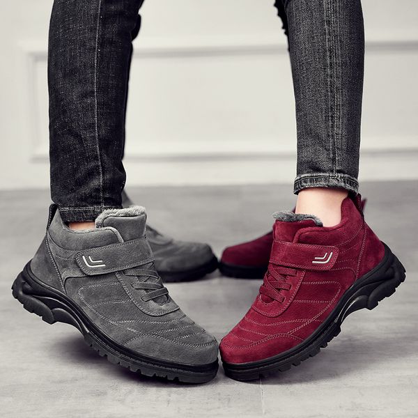 

new arrival fashion suede leather winter ankle boots skid snow boots warm plush couple style cotton casual flat shoes, Black