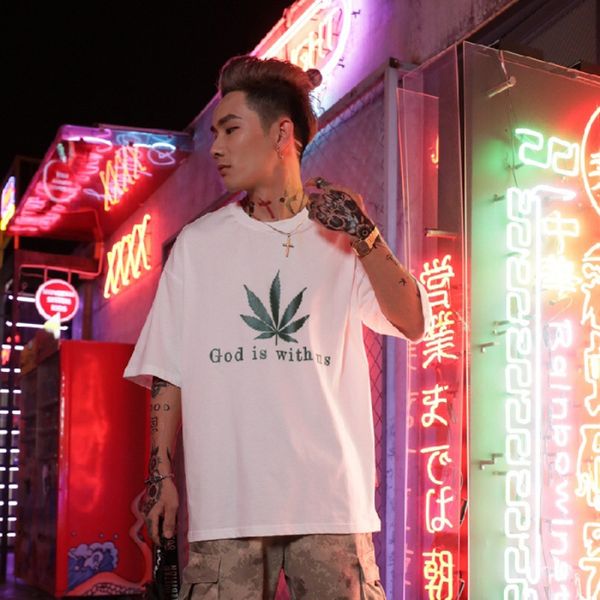 

men's wear popular brand loose short sleeve t-shirt, White;black