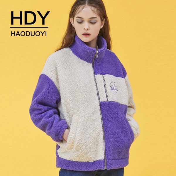 

hdy haoduoyi new fashion ladies casual simple womens female temperament elegant long sleeve neck patchwork fur coat, Black;brown
