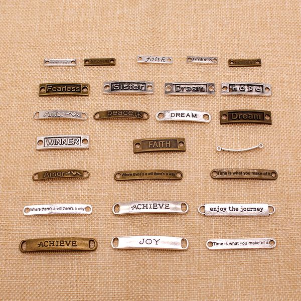 

80 pieces silver charm or pendants jewelry making dream peace text tag strip connector hj157, Bronze;silver
