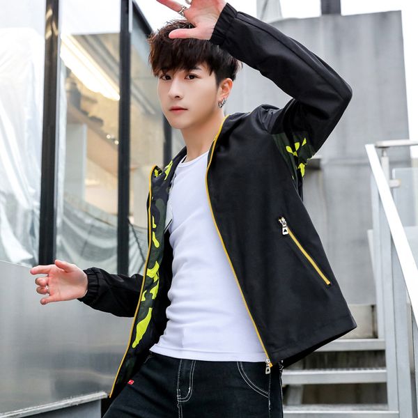 

2019 autumn and winter new style men's slim fit youth jacket korean-style fold-down collar men's comfortable coat top, Black
