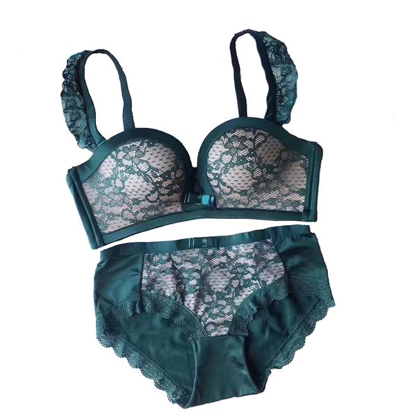 

lace wireless бесшовная push up половина бюстгальтер со съемными ремни ладони форма мягкий бюстгальтер и трусики комплект женского нижнего б, Red;black