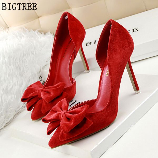 

2018 woman sweet bowtie pointed toe fashion women party wedding ladies shoes shallow mouth side hollow women high heel shoes, Black