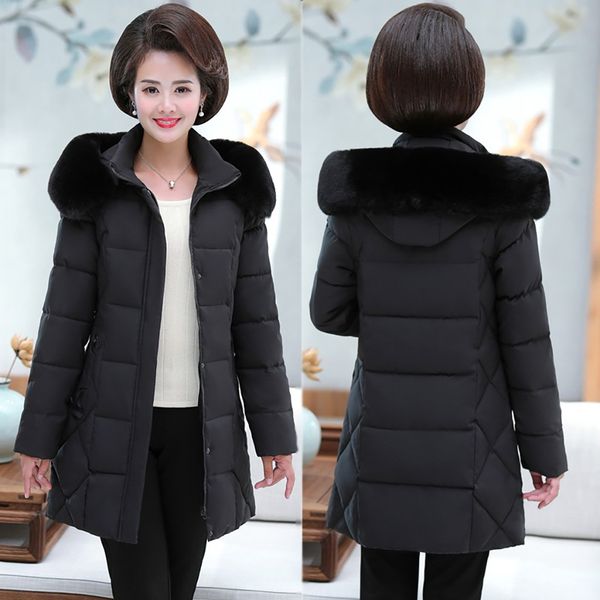 

jacket coat winter 2019 plus size parka long hooded outerwear with fur collar slim fashion coats female parka winter coat#j30, Black