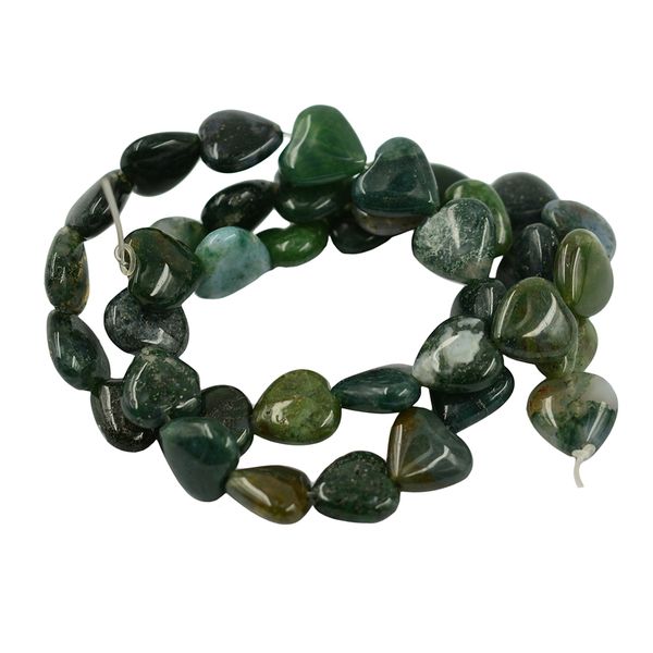 

10mm smooth flat heart green grass moss agate loose beads 15" jewelry making