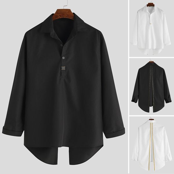 

incerun 2020 mens long sleeve shirt man brand patchwork lapel streetwear camisa casual business social shirts plus size 5xl, White;black