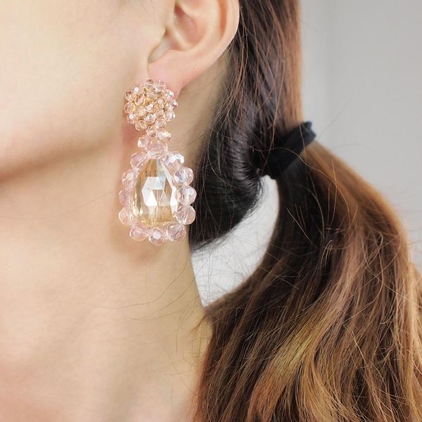

pink color crystal drop earrings for women luxury wedding jewelry statement charm dangle earring accessories uken, Silver