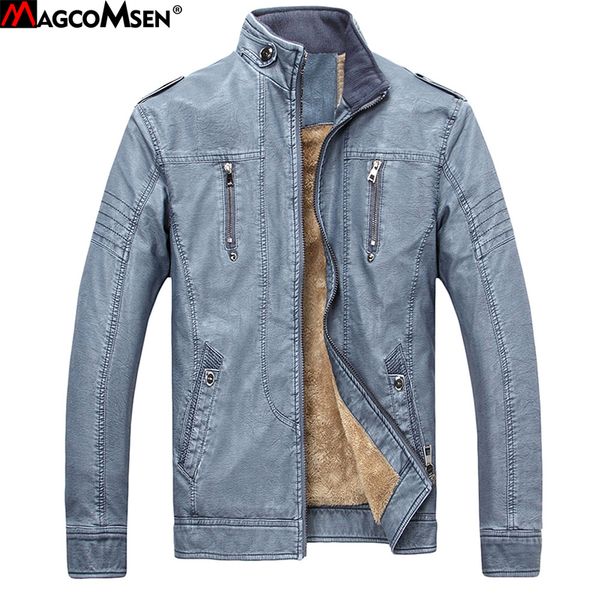 

magcomsen winter jackets mens thicken thermal fur pu leather jacket and coat vintage motorcycle faux leather outwear ag-ddbr-02, Black