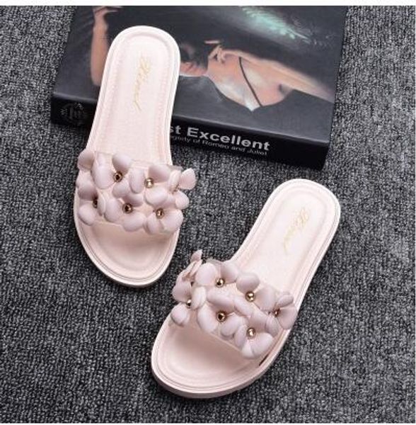 

new camellia flat with a word dragging wear shoes female summer fashion transparent flowers women's shoes sandals wear, Black
