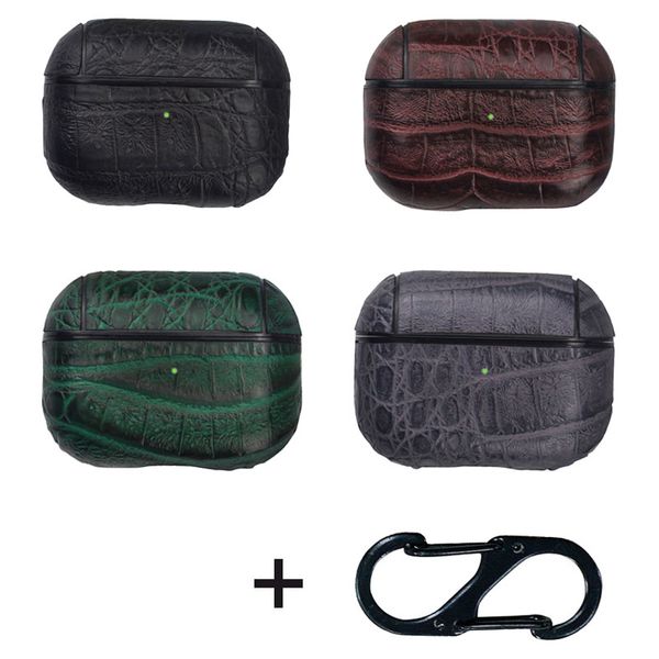 

leather alligator pattern protective cover for airpods pro 3 hard pc case skin shell with hook