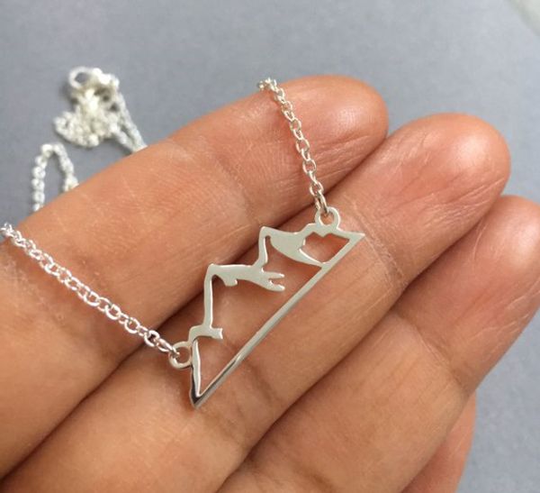 

10pcs new geometric snowy mountain range necklace colorado wasatch alpine nature hiking camping travel wanderlust landscape necklaces, Silver