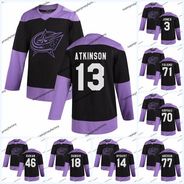 

women cam atkinson columbus blue jackets fights cancer practice jersey nick foligno oliver bjorkstrand sergei bobrovsky josh anderson savard, Black;red