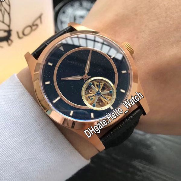 

новый мастер управления розовое золото 1663406 q1663406 синий ночное небо циферблат турбийон автоматические мужские часы черный кожаный реме, Slivery;brown