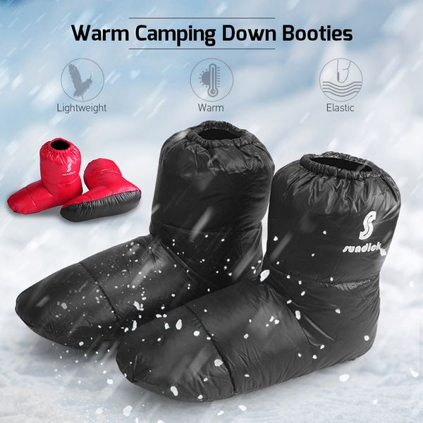 

men women winter slipper boots outdoor camping slippers warm socks for sleeping bag indoors warm boots duck down booties, Black