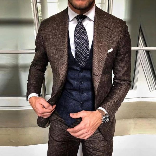

brown shawl lapel wedding suits for men custom made 3 pieces business formal smart man blazer suit new arrival navy prom gowns, White;black