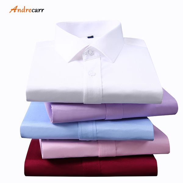 

andrecarr men's long sleeve shirt high end bamboo fiber business shirt comfortable breathable slim men's solid, White;black