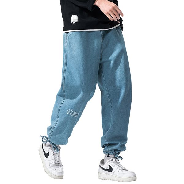 

loose hip hop jeans baggy denim hiphop 2020 spring autumn punk streetwear ripeed jeans, Blue