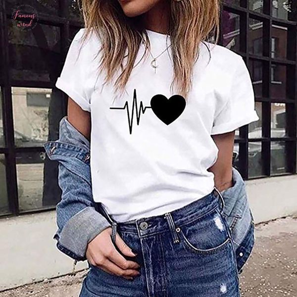 

luslos sweet women t shirt simple love print female t shirt casual o neck oversized tshirt women cotton kawaii clothes short top, White