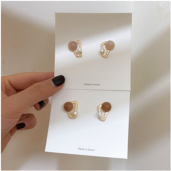 

pearl earring retro geometric ear ring metal pearl earring flower stud fashion jewelry for women shopping new 925 silver, Golden;silver
