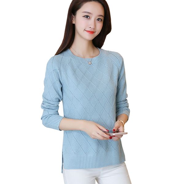 

2018 new autumn women clothes long sleeve plaid hollow out pullover sweater female casual loose bottoming knit femme, White;black