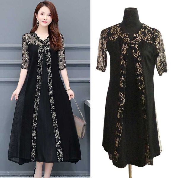 

women dress lace casual plus size half sleeve black big hem black dress, Black;gray