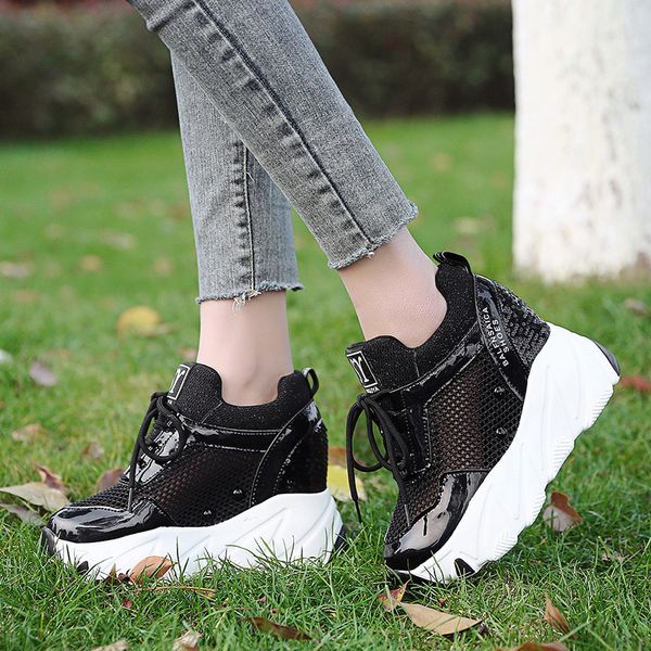 

fashion summer women platform shoes 10cm thick sole bling woman, Black;white