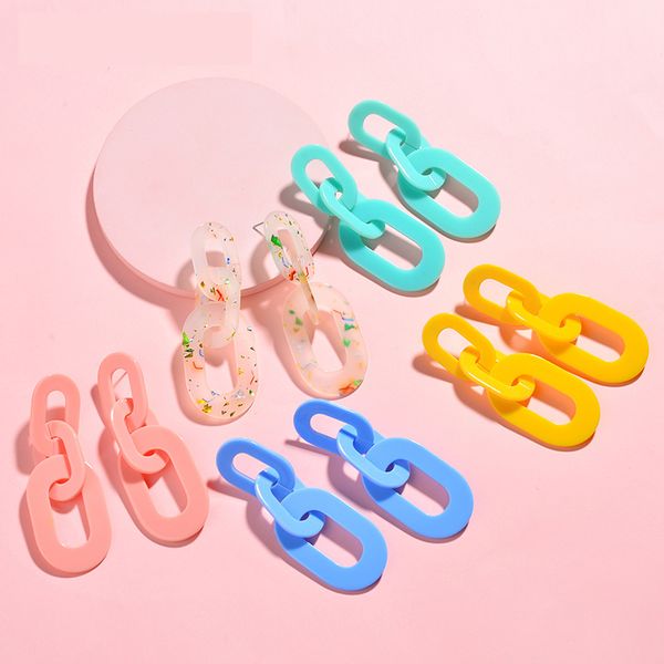 

2019 new colorful chunky chain acrylic drop earrings resin bohemian drop earrings for women fashion jewelry, Silver