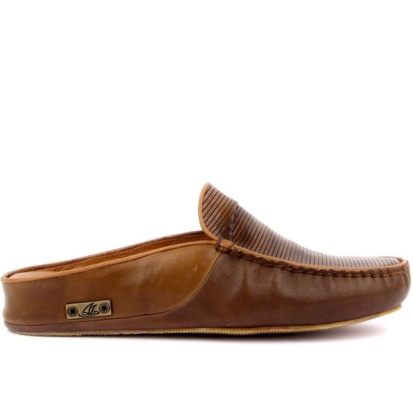 

sail lakers-brown leather men 's outdoor slipper, Black