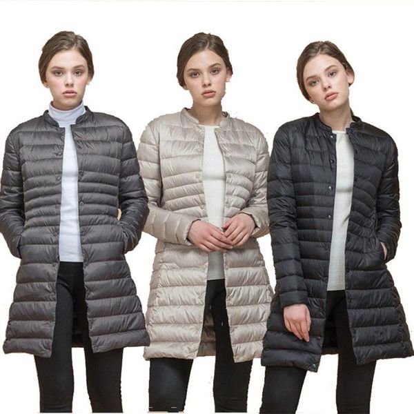 

women's down & parkas zogaa woman spring padded warm coat ultra light duck jacket long overcoat slim solid jackets portable size3xl, Black