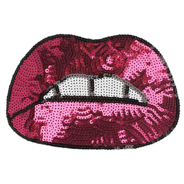 

embroidery sequined mouth patches for jackets,embroidered sequins lips badges appliques for jeans,patches for clothing a77, Black