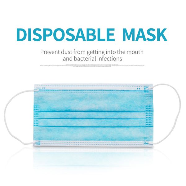 

face mask disposable-3ply earloops type blue foldable anti odor smog droplets dust proof mouth mask for woman & man