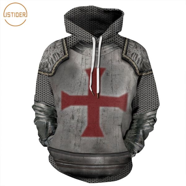 

istider 2019 new punk men women 3d hoodies printed helmet and iron armor hooded thin 3d sweatshirts hip hop hoody tracksuit, Black
