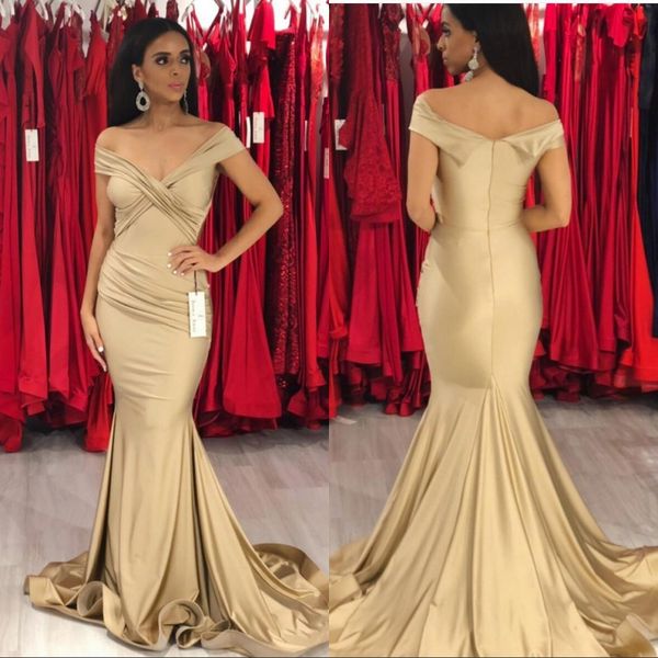 

2023 mermaid prom evening dresses elegant off shoulder champagne satin evening gowns sweep train zipper up, Black
