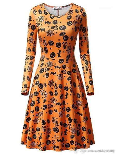 

womens party dresses fashion cosplay club clothing halloween pumpkin womens dresses long sleeve o neck printed, Black;gray