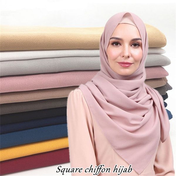 

ethnic clothing pearl bubble chiffon hijab square scarf shawl muslim head wrap headband solid plain color heavy fabric ys436, Red