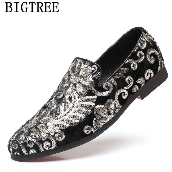 

coiffeur formal shoes men classic evening dress embroidery loafers men wedding dress shoes big size 48, Black