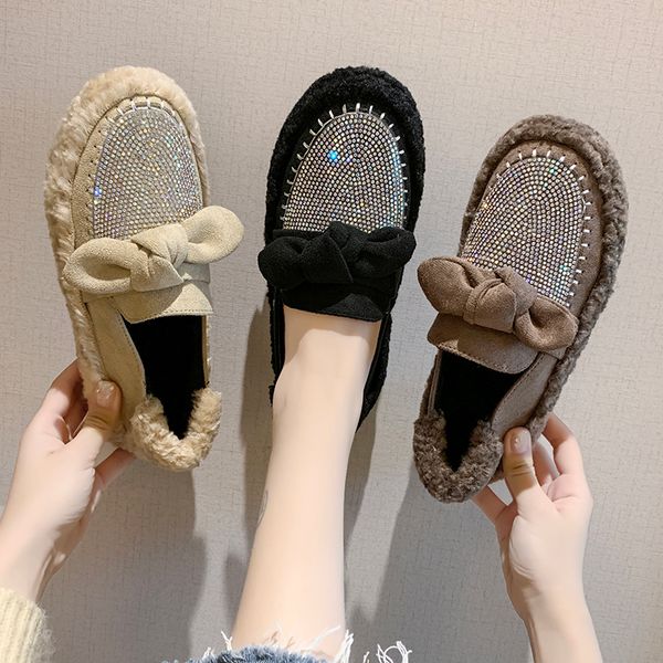 

bow-knot 2019 fashion women's female shoe moccasin shoes round toe all-match autumn crystal soft casual sneaker butterfly modis, Black