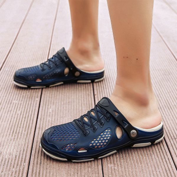 

2020 gentlemen sandals men summer lace up slippers footwear outdoor beach casual shoes male water shoes plus size 35-45, Black