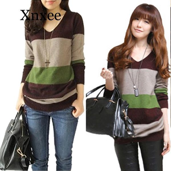 

women's sweaters winter vintage striped wool sweater women stitching cashmere casual v-neck knitted autumn pullovers, White;black